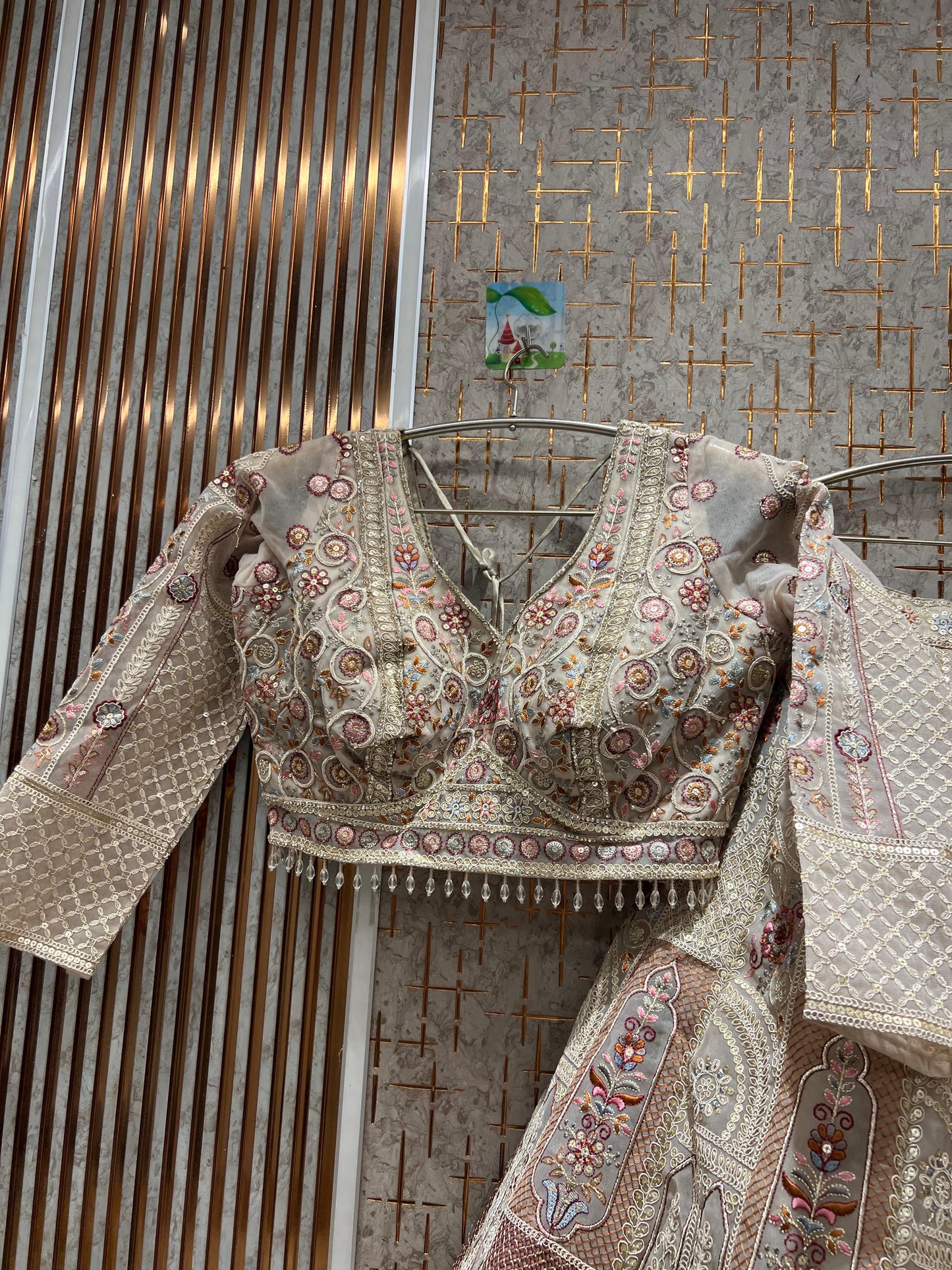 Attractive off white beige crop top Lehenga