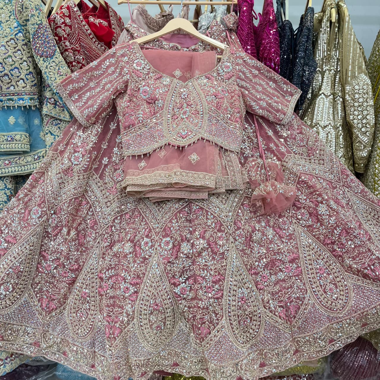 Designer green crop top Lehenga