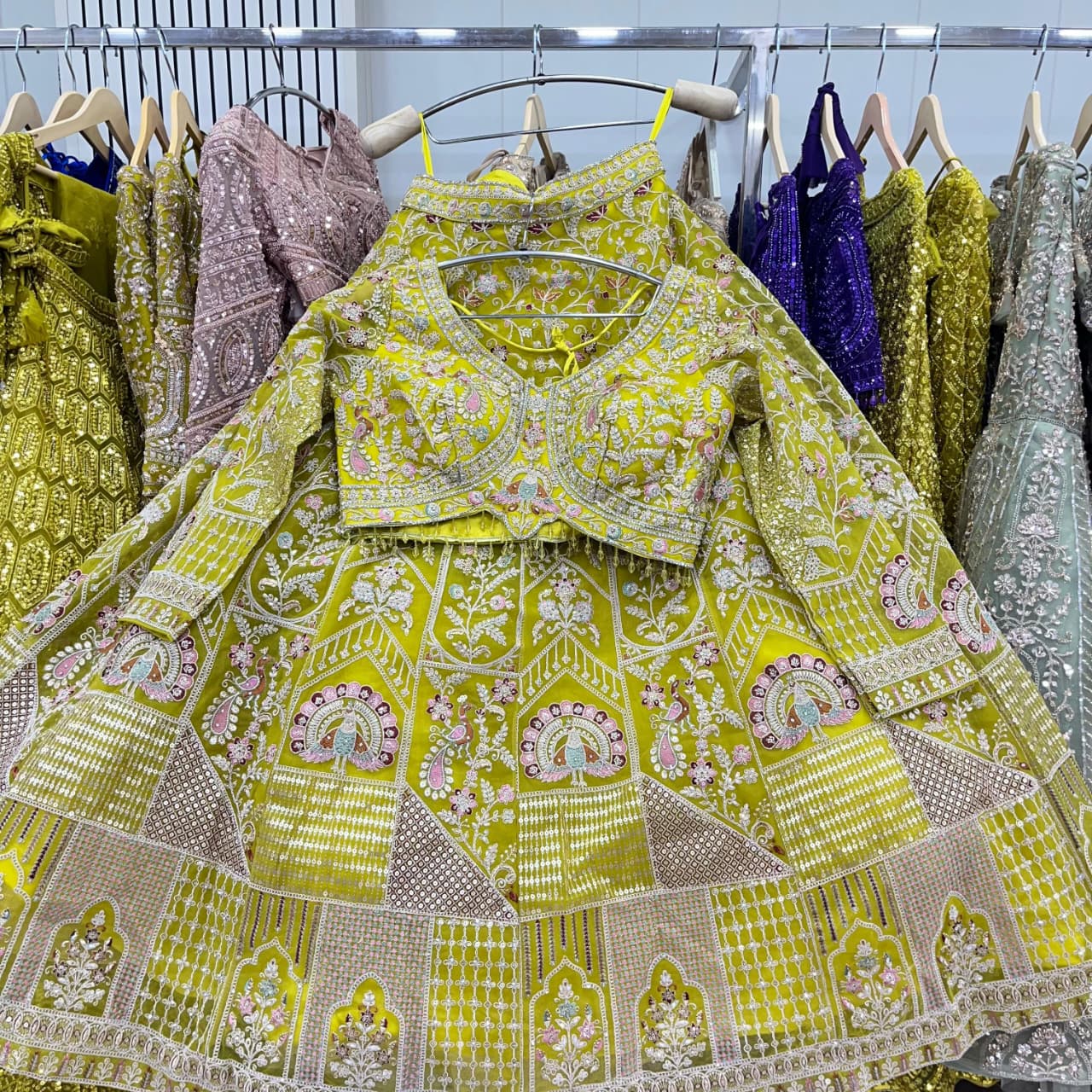 Glamorous yellow Haldi Mehendi crop top Lehenga