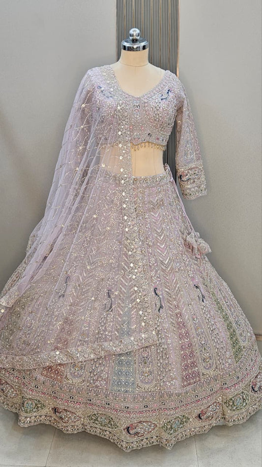 Something different baby pink peacock crop top Lehenga - Shopping World