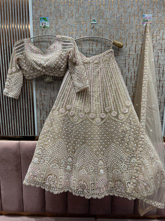 Khoobsurat peach crop top Lehenga