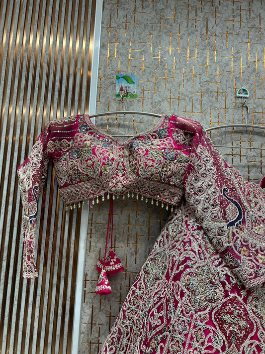 Stunning Hot pink peacock crop top Lehenga