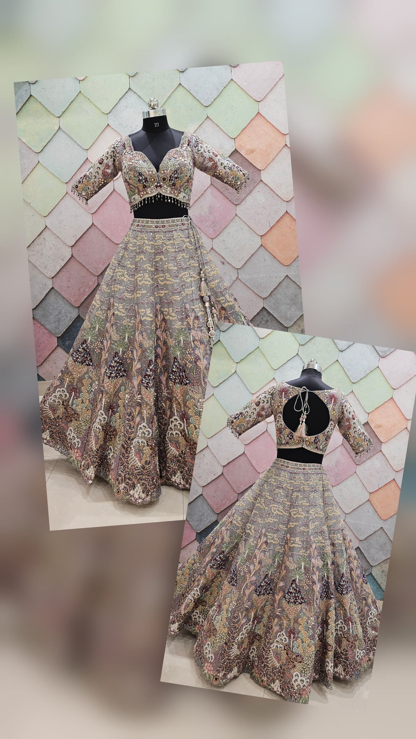 Something grey silver Organza crop top Lehenga