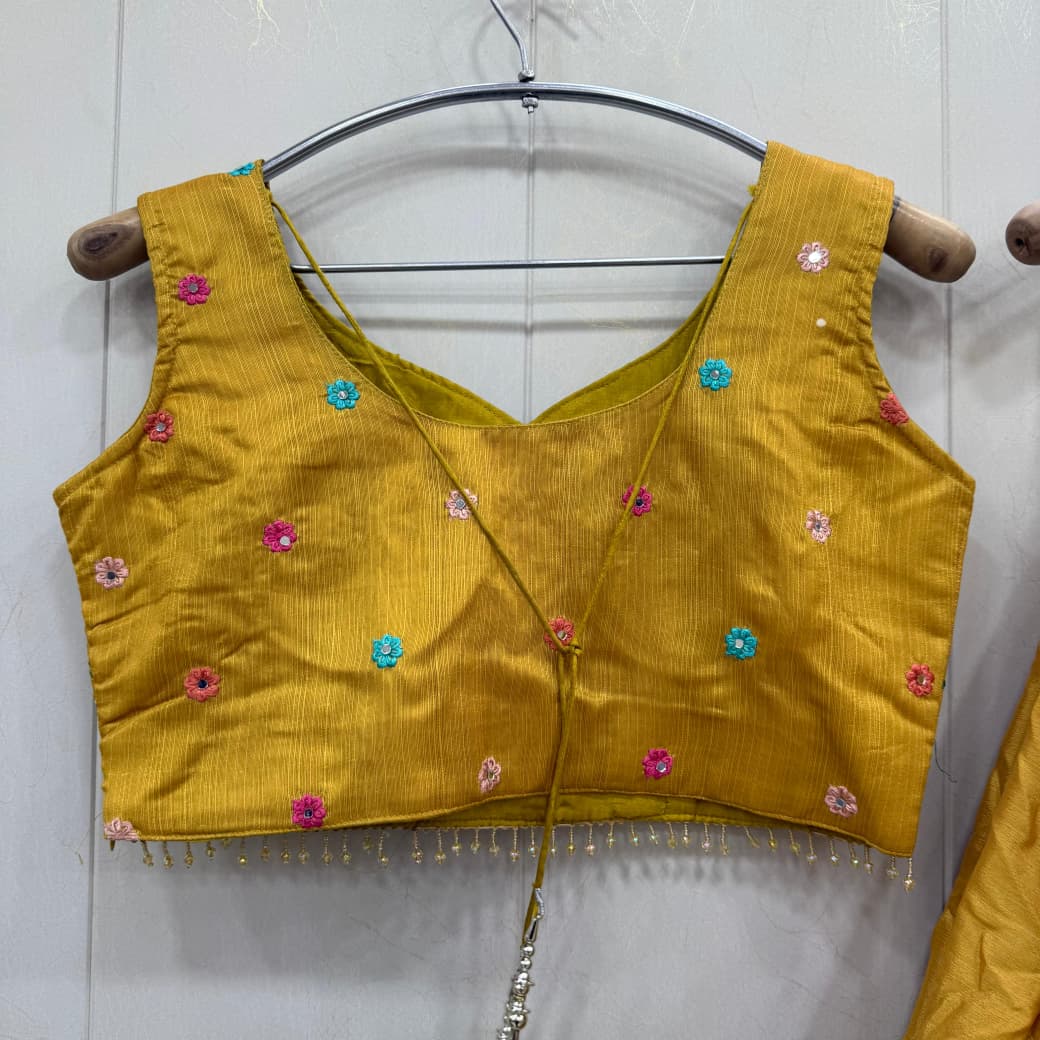 Beautiful white Flower print crop top Lehenga