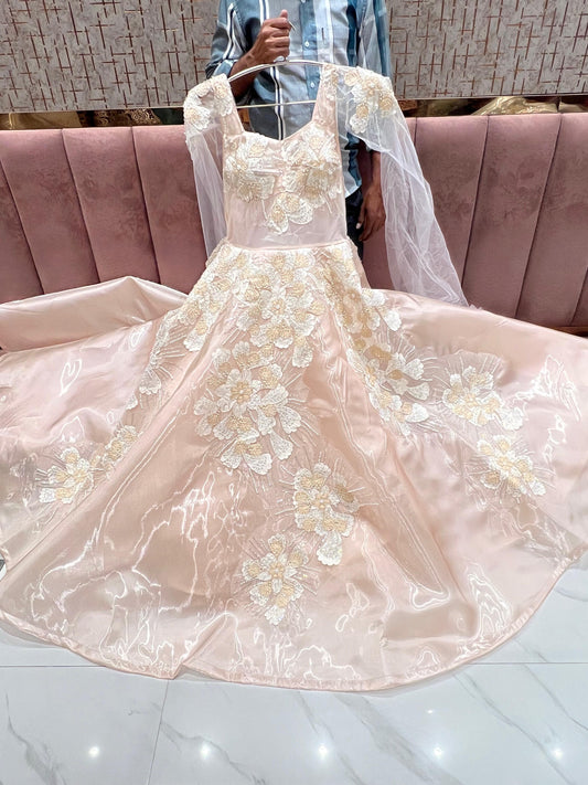 Majestic baby pink peach Floral gown