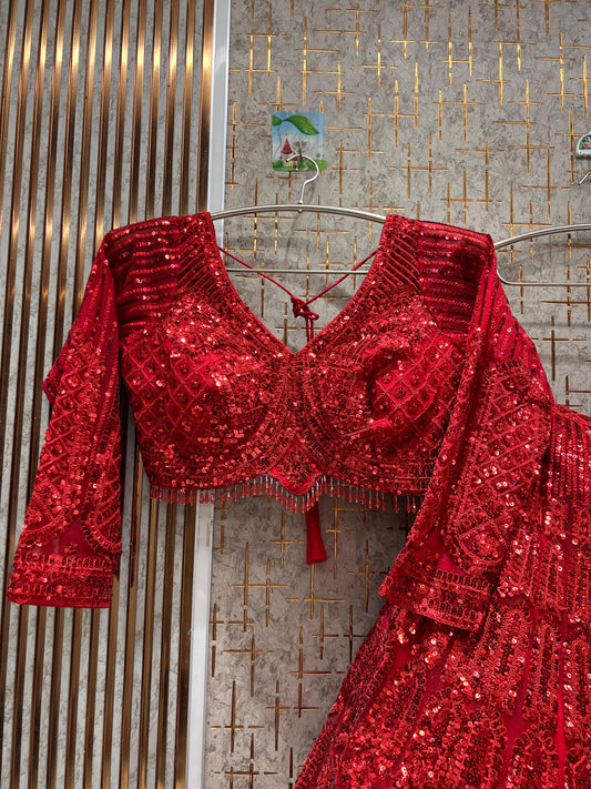 Beautiful red on red monotone crop top Lehenga