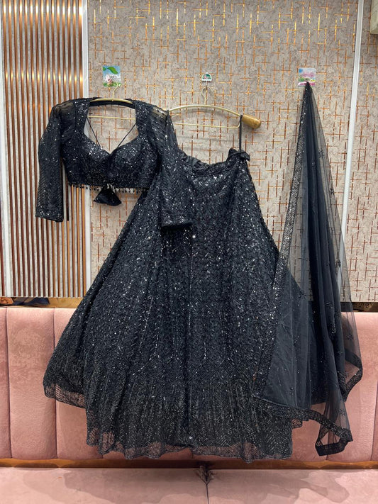 Charming Black monotone crop top Lehenga