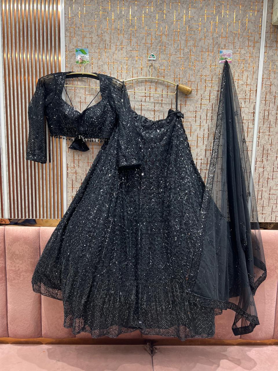 Charming Black monotone crop top Lehenga