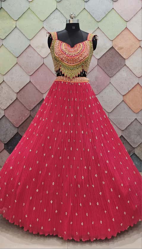 Khokee girlish yellow crop top Lehenga