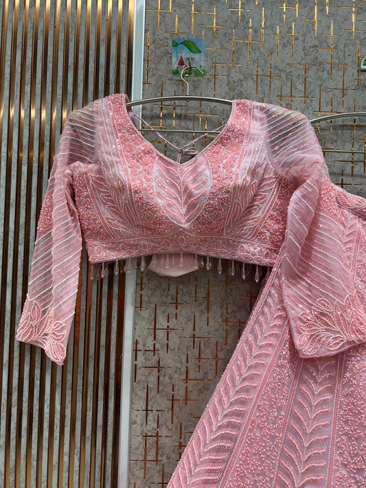 Elegant baby pink monotone crop top Lehenga