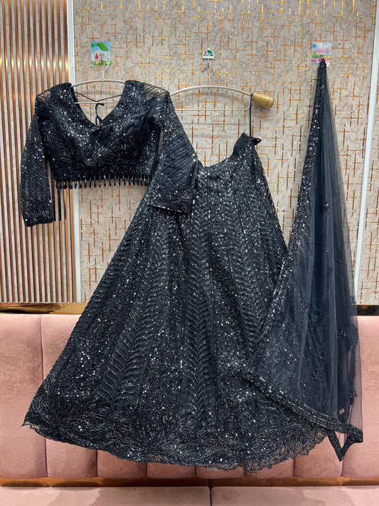 Something different monotone Black crop top Lehenga