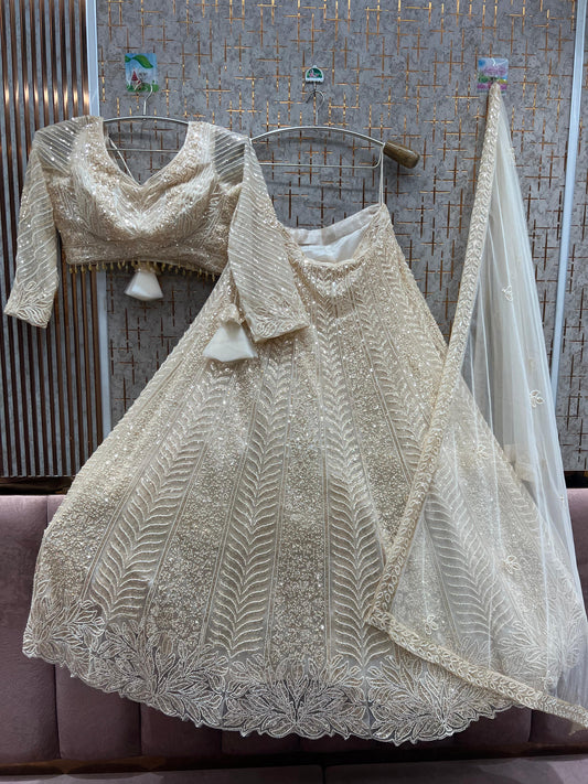 Delightful golden Beige monotone crop top Lehenga