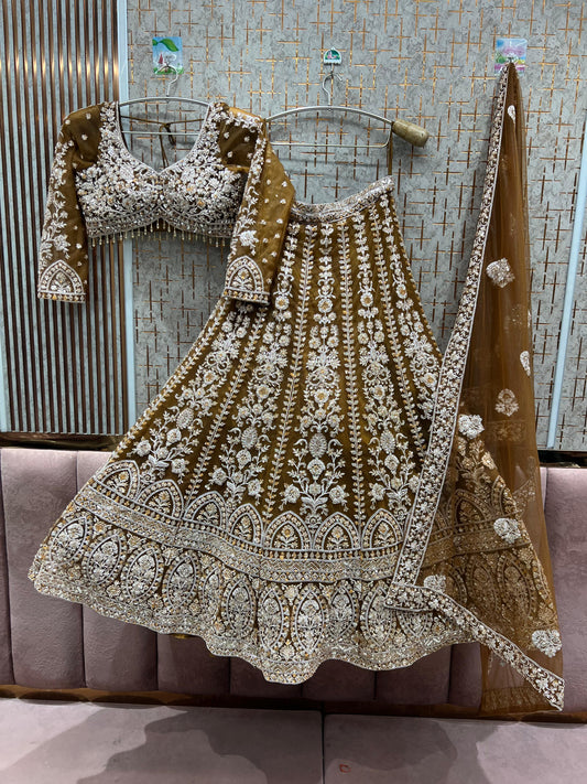 Designer golden Mustard crop Lehenga
