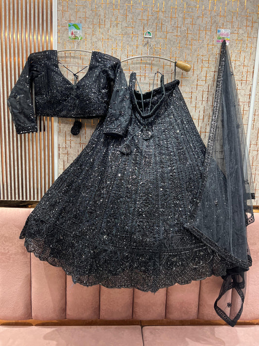 Fabulous black on black monotone crop top Lehenga