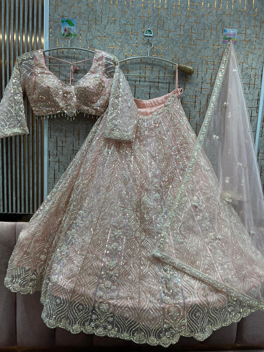 Awesome light pink peach crop top Lehenga