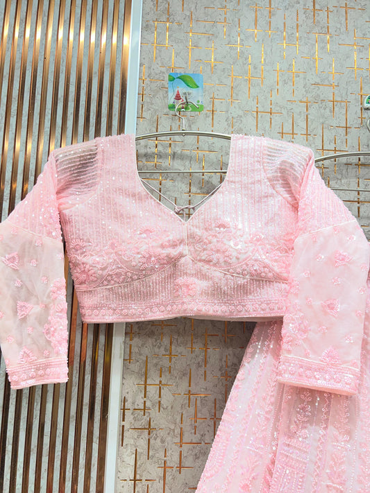 Attractive pink on pink monotone crop top Lehenga