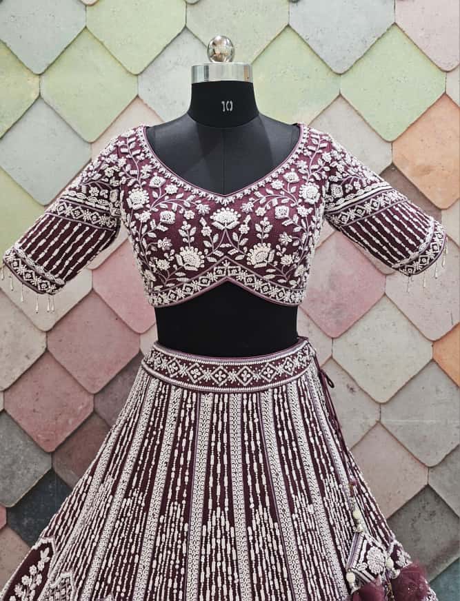 Pure Hand Work pink purple crop top Lehnga Choli