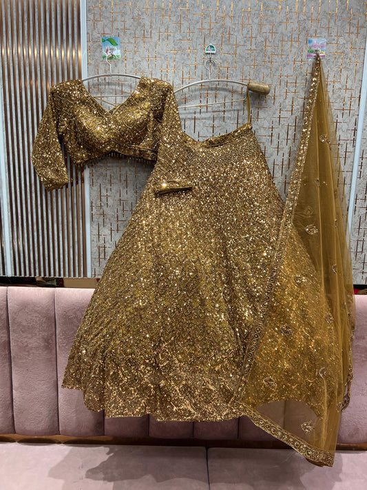 Beautiful golden monotone Crop Top Lehenga