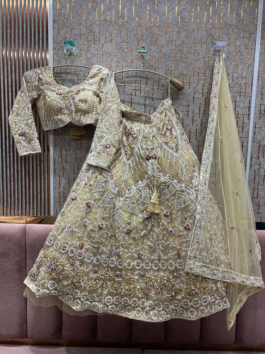 Delightful peach crop top Lehenga