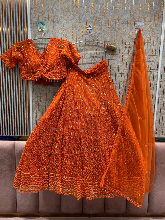 Attractive orange on orange monotone Crop Top Lehenga