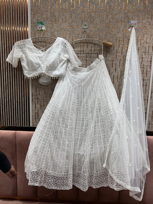 Gorgeous White on White monotone Crop Top Lehenga