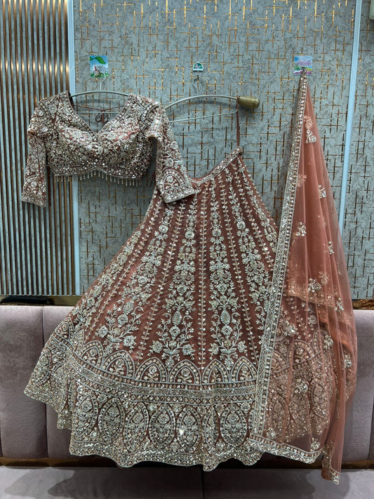 Something different peach pink crop top Lehenga