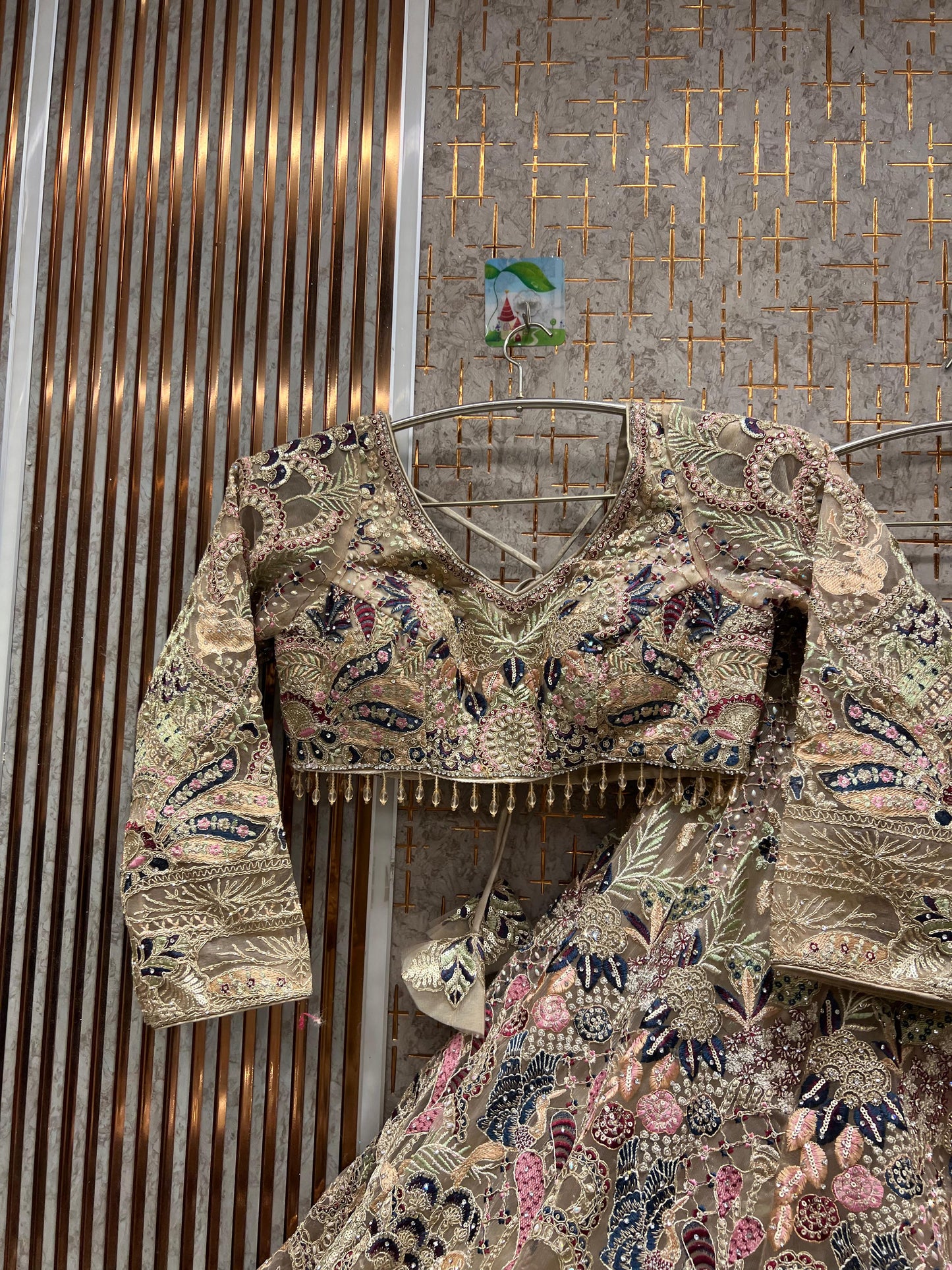 Khoobsurat peach peacock crop top Lehenga