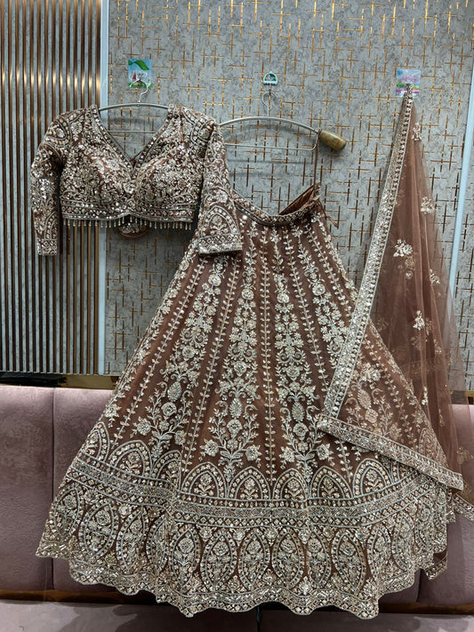 Delightful mustard golden crop top Lehenga