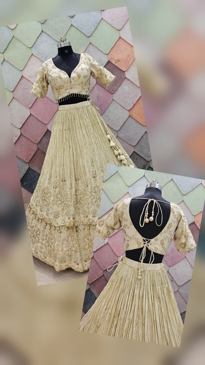 Designer golden Crop top Lehenga