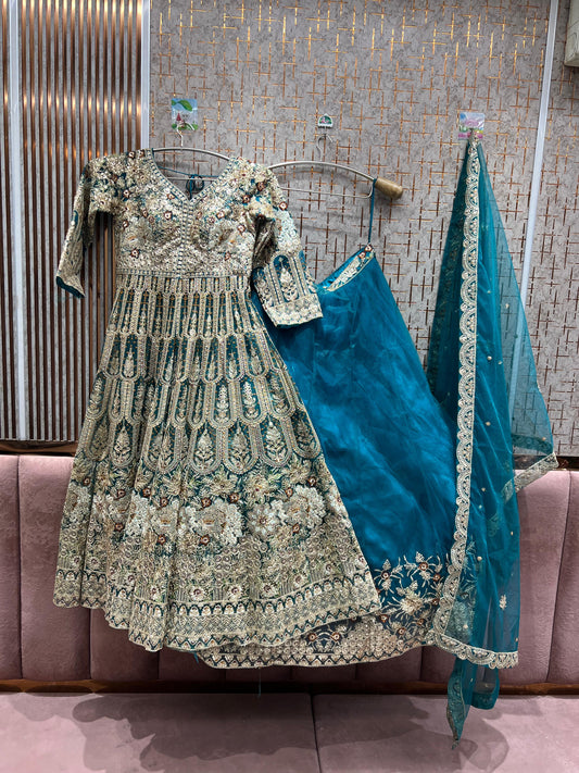 Designer Sky blue Peplum long Dress Farshi Gaharara Bridal Dress Muslim Special