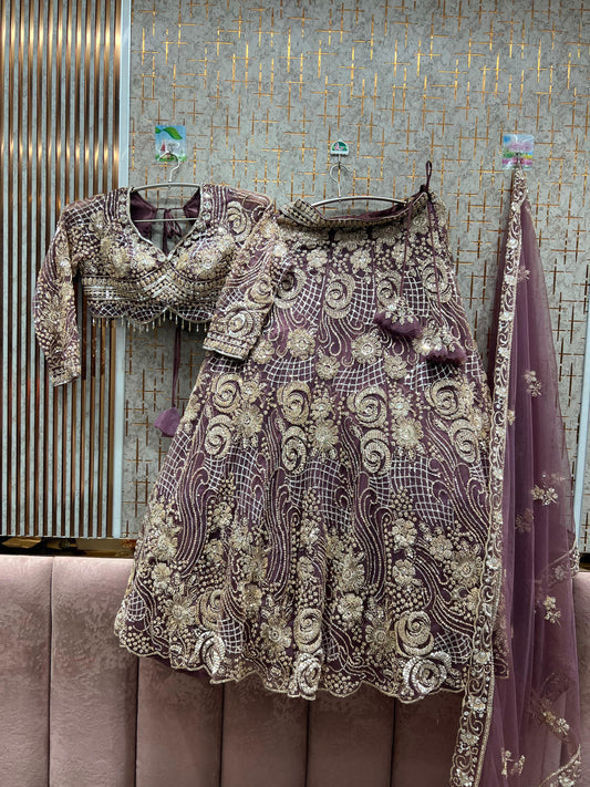 Glamorous Onion pink Crop Top Lehenga