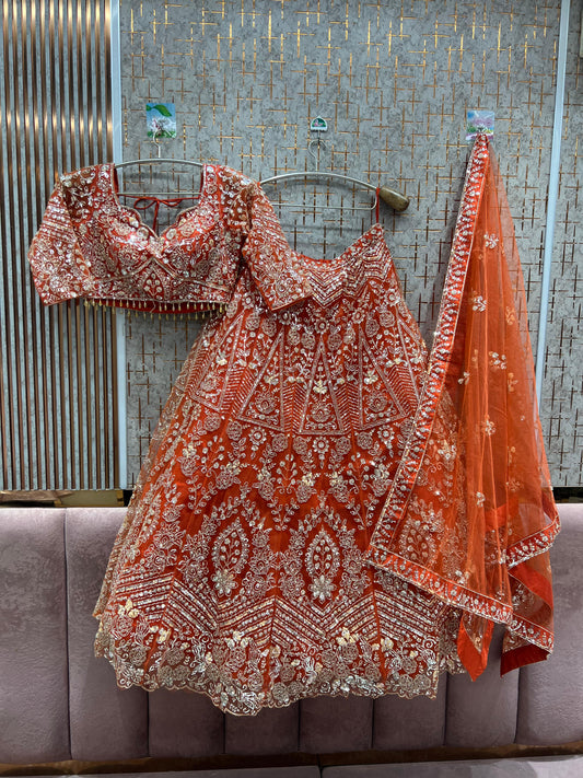 Eye catching Orange Crop Top Lehenga