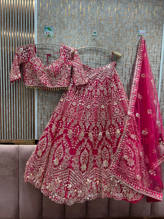Majestic Hot pink Crop Top Lehenga