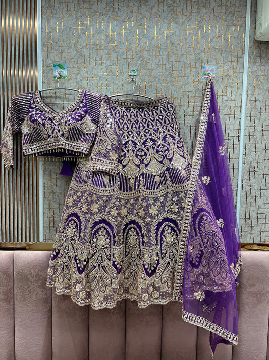 Embellished purple Crop Top Lehenga