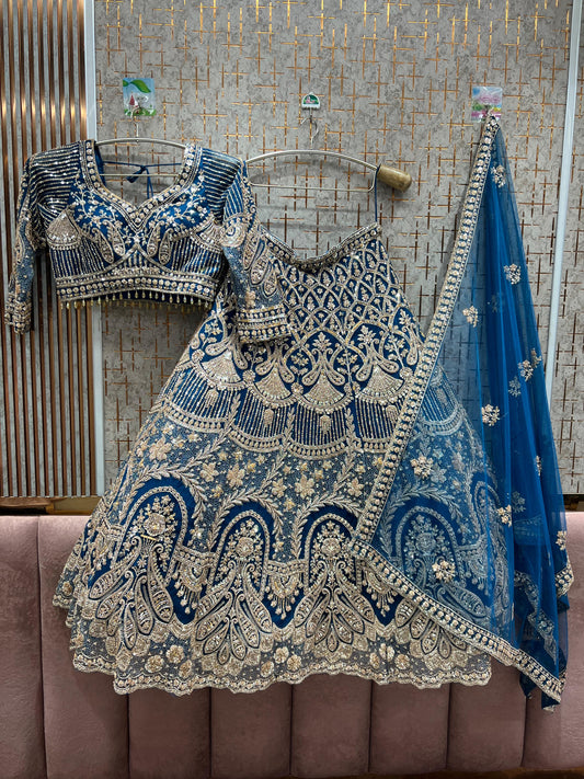 Something different Sky blue Crop Top Lehenga