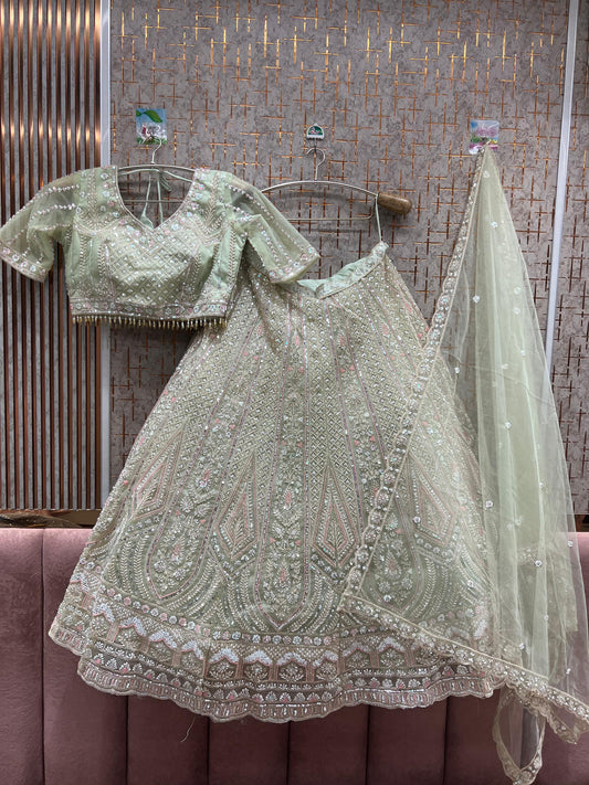 Engaging pista green Crop Top Lehenga