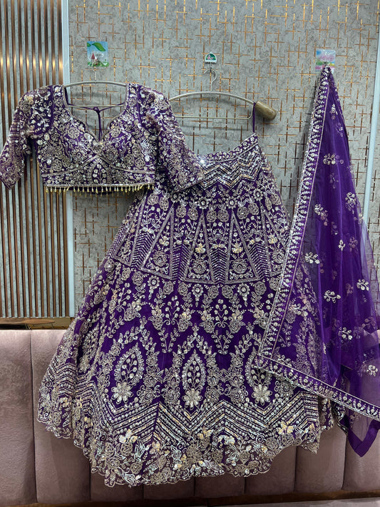 Pleasing purple Crop Top Lehenga