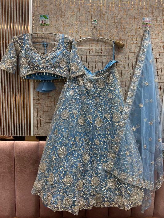 Khoobsurat Sky blue Crop Top Lehenga