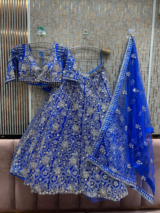 Good looking Navy blue Crop Top Lehenga