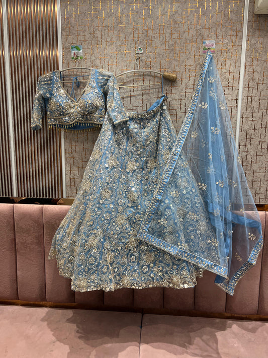 Stunning Sky blue Crop Top Lehenga