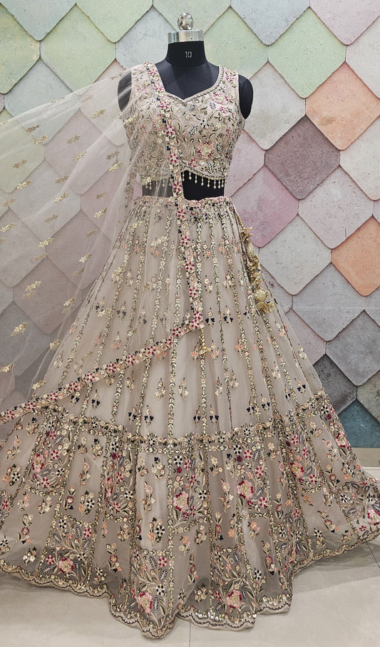 Gorgeous light Beige Crop Top Lehenga
