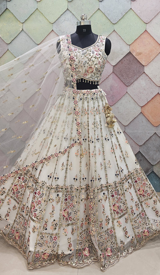 Glamorous white Crop Top Lehenga