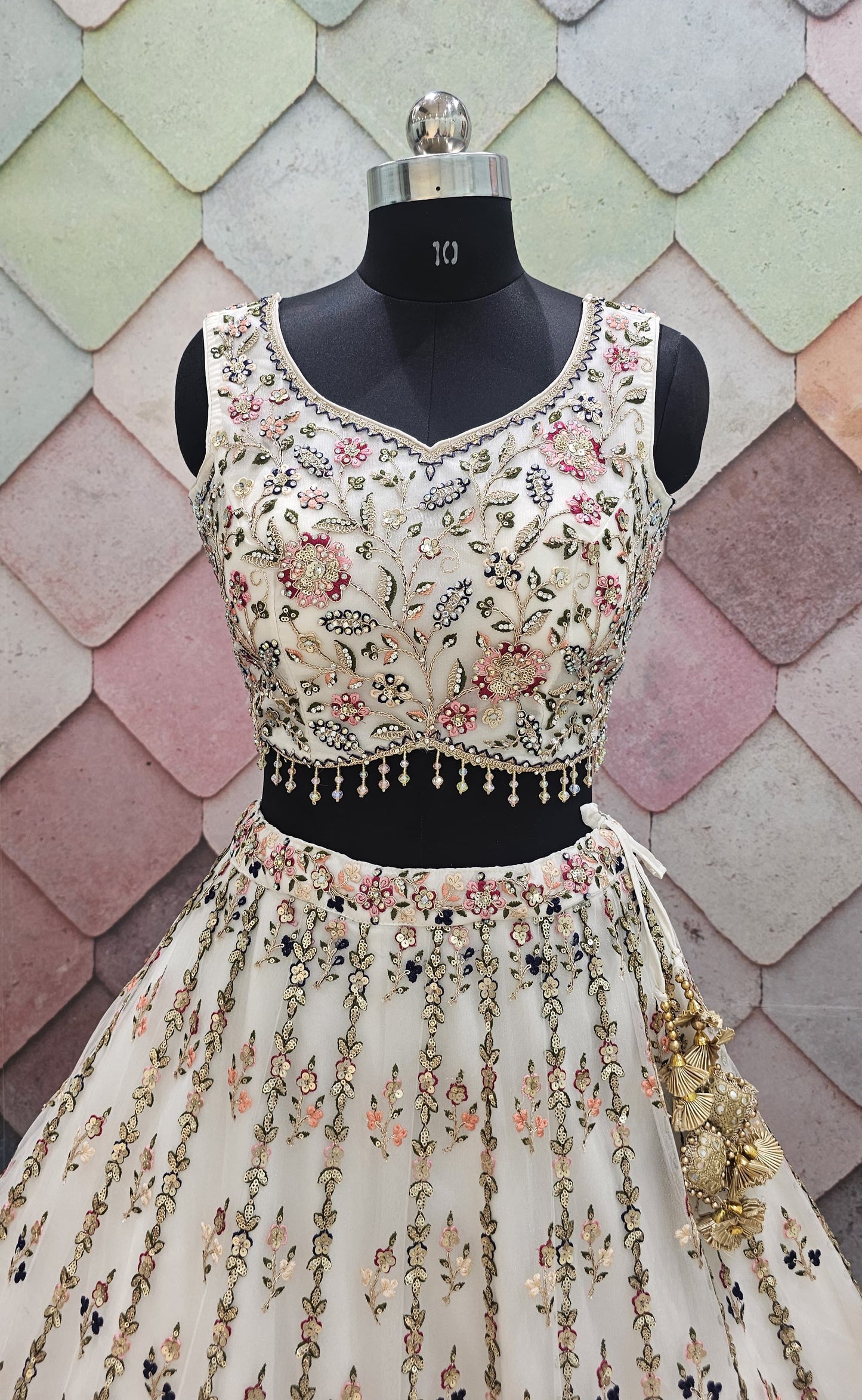 Gorgeous light Beige Crop Top Lehenga