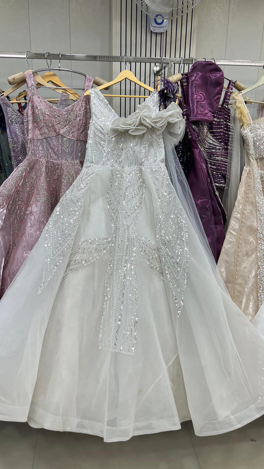 Pleasing White Sequins gown