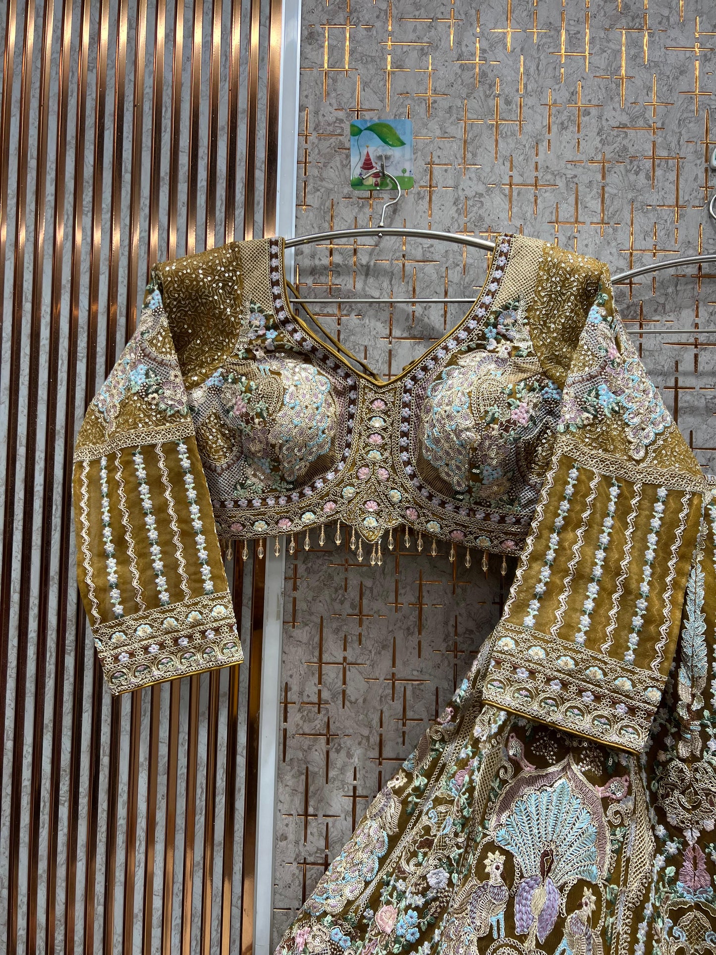 Amazing Pista green peacock Crop top Lehenga