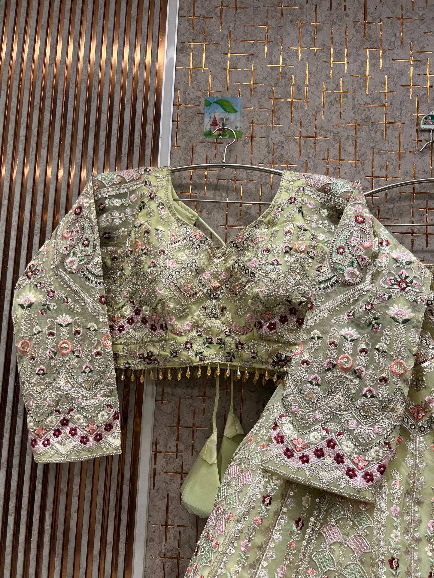 Astonishing Beige golden peacock Crop top Lehenga