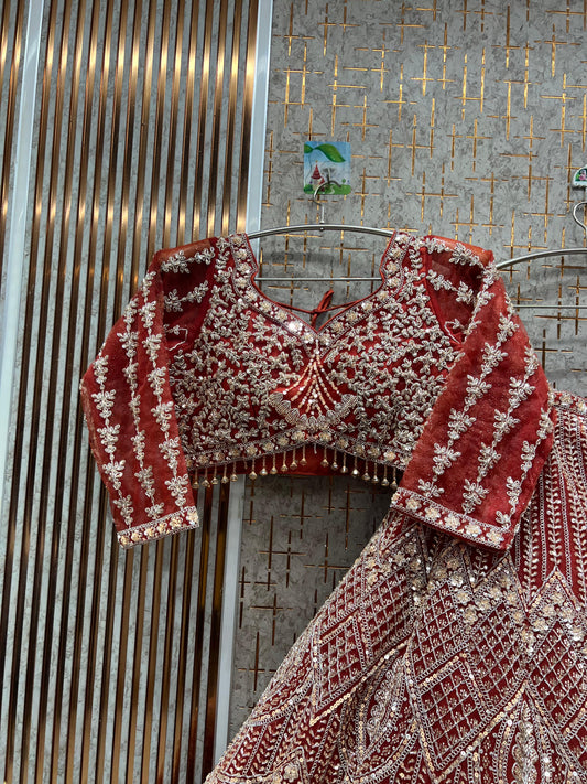 Stunning orange red Crop top Lehenga