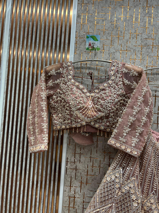 Peach pink Crop top Lehenga