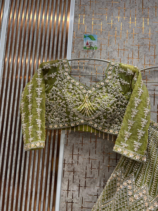 Designer green Crop top Lehenga