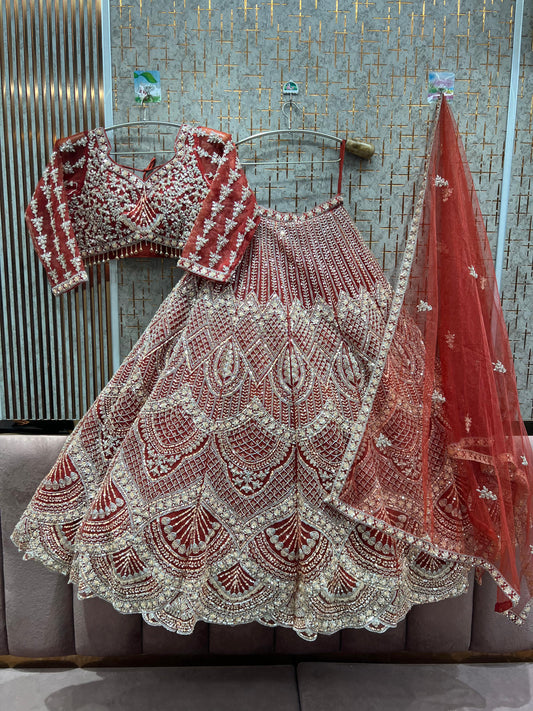 Stunning orange red Crop top Lehenga